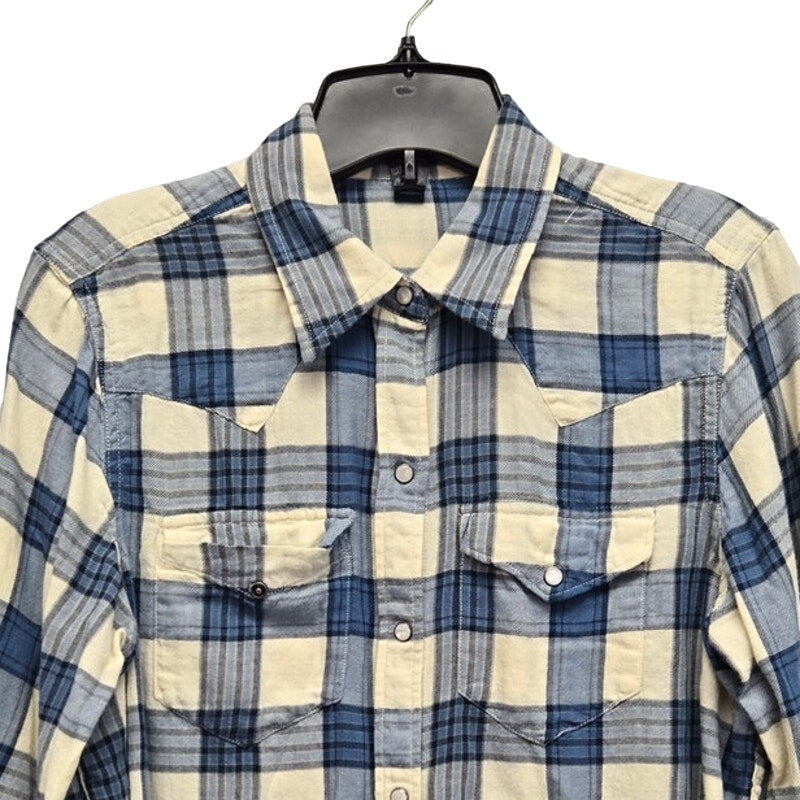 Chaps Mens Medium Cotton Long Sleeve Plaid Pearl Snap Up Shirt w Front Pocket