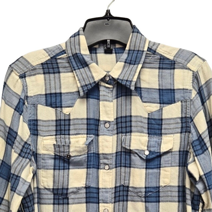Chaps Mens Medium Cotton Long Sleeve Plaid Pearl Snap Up Shirt w Front Pocket