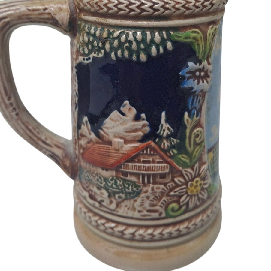 Vintage West Germany Cracked Collectible Ceramic Beer Stein w Strike Lighter Cap