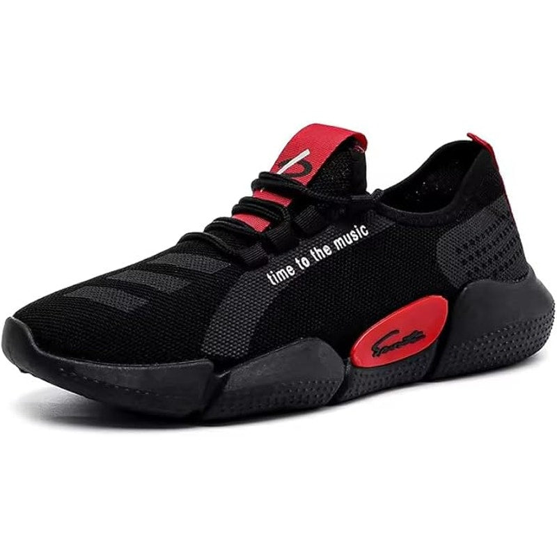 New Time to the Music Mens Size 10 Red Black Mesh Lace Up Athletic Sneaker Shoes