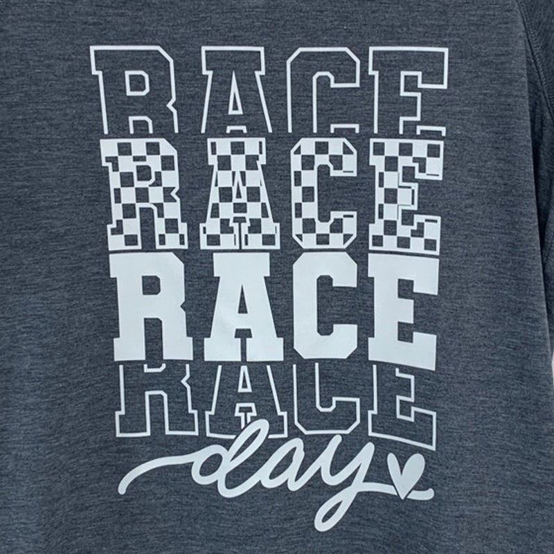 New Hand Printed Womens Medium Gray Heathered Race Day Short Sleeve Tee Shirt