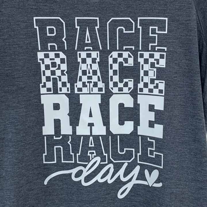 New Hand Printed Womens Medium Gray Heathered Race Day Short Sleeve Tee Shirt