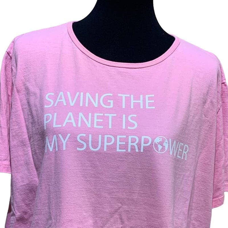 Hand Printed Upcycled Womens 2X Saving the Planet is My Superpower Tee Shirt