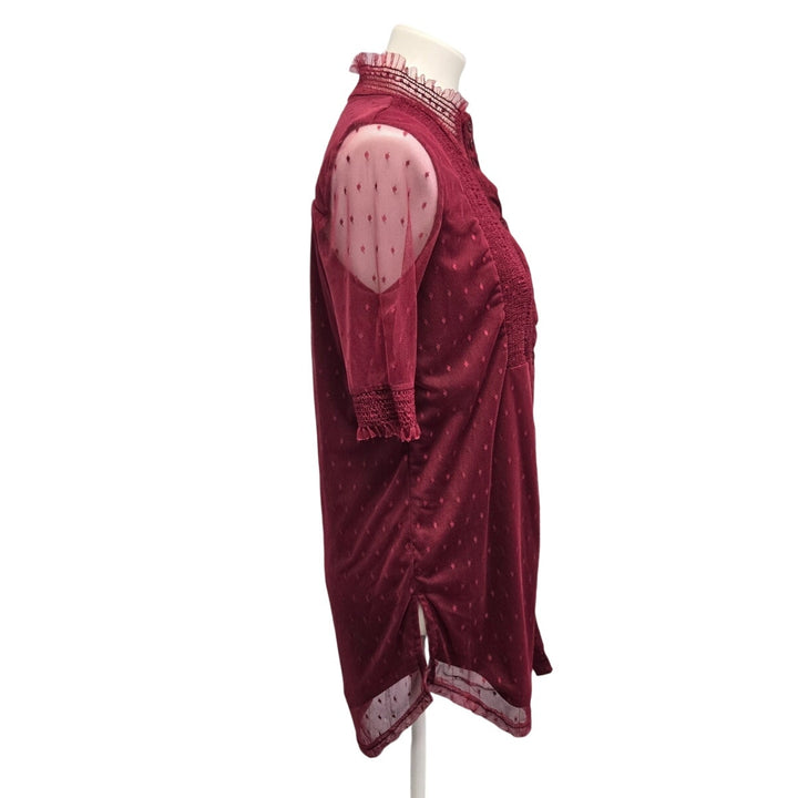 Suzanne Betro Womens Small Magenta Pink 1/2 Sleeve Lined Sheer Mini Shirt Dress