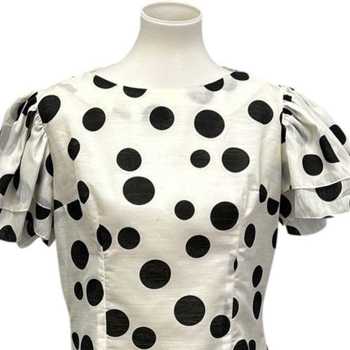 Vintage Sheer Womens Size 16 Ruffled Sleeve Polka Dot Cotton Blend Blouse Top
