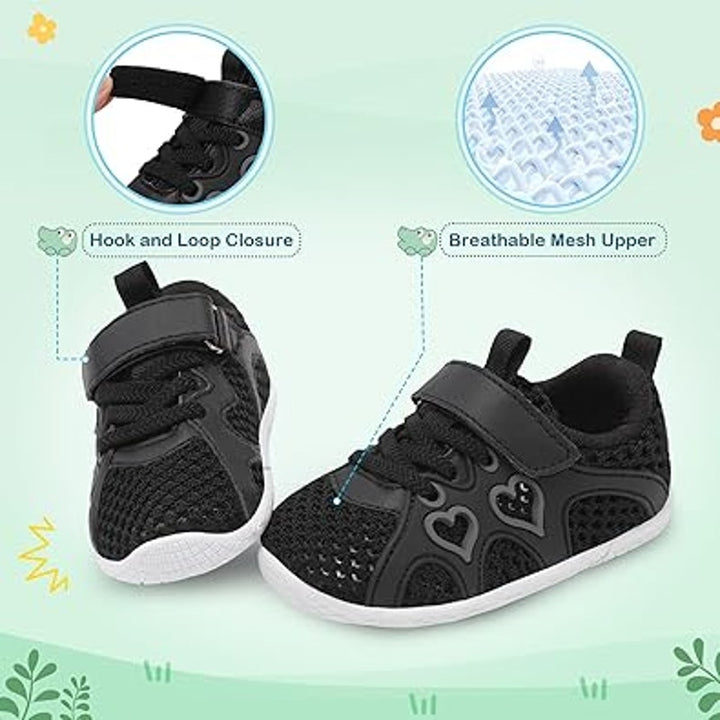 Jiasuqi Toddler Girls Size 8 Black Hook Loop Slide On Mesh Heart Sneaker Shoes