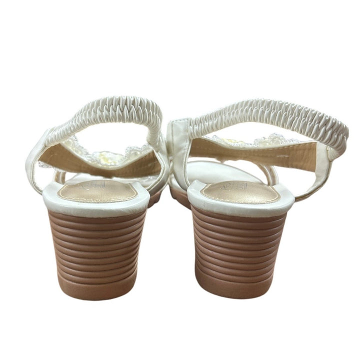 Shibever Womens 9.5 White Elastic Strap Open Toe Flower 2.25" Wedge Heel Shoes