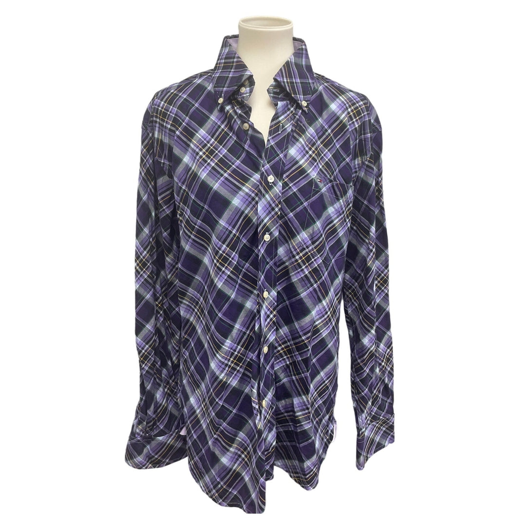 Tommy Hilfiger Mens Medium 100% Cotton Plaid Long Sleeve Button Down Shirt