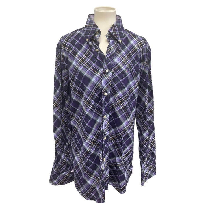 Tommy Hilfiger Mens Medium 100% Cotton Plaid Long Sleeve Button Down Shirt