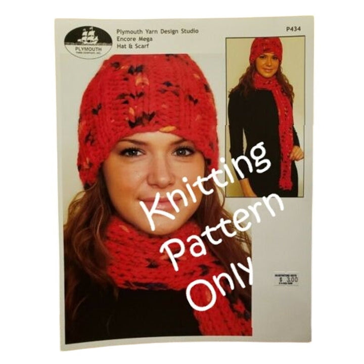 New Plymouth Yarn Encore Mega Hat &amp; Scarf Knitting Pattern P434