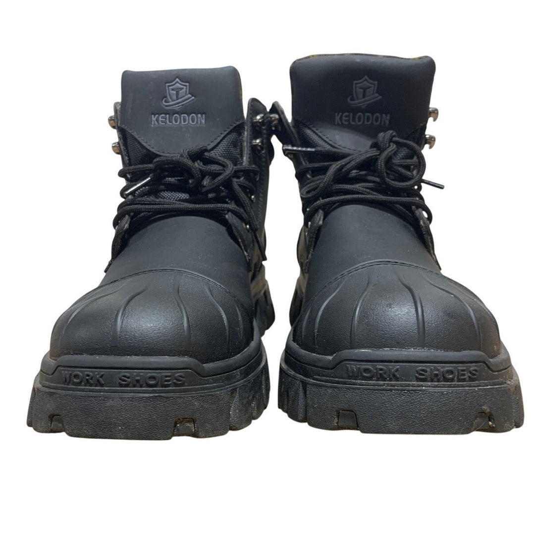 Kelodon Mens Size 9.5 Black Waterproof Steel Toe Memory Foam Non Slip Work Boots