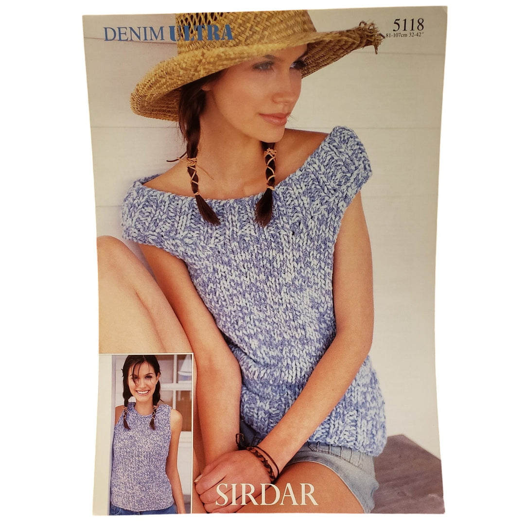 New Sirdar 5118 Denim Ultra Off Shoulder Tank Top Sweater Knitting Pattern