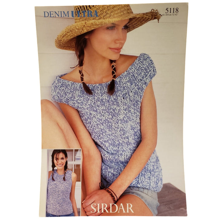 New Sirdar 5118 Denim Ultra Off Shoulder Tank Top Sweater Knitting Pattern