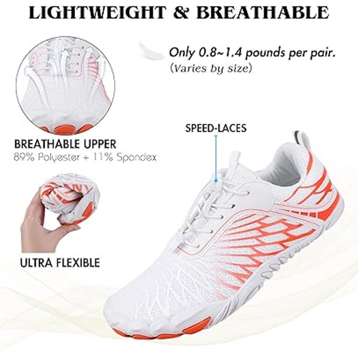 New HiGropcore Womens Size 6 White Orange Lace Up Breatheable Barefoot Shoes