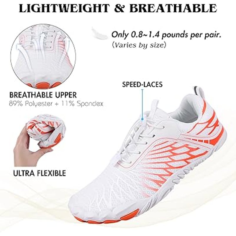 New HiGorpcore Womens Size 6 White Orange Lace Up Breatheable Barefoot Shoes