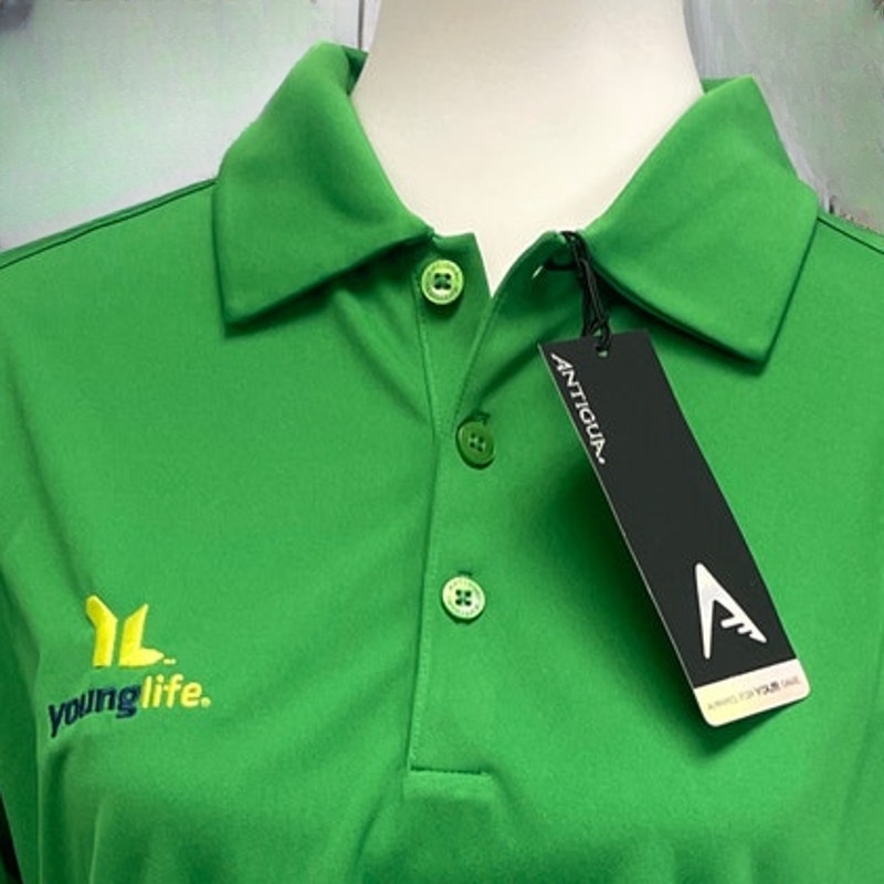 New Antigua Mens Medium Central Bank Young Life Athletic Short Sleeve Polo Shirt