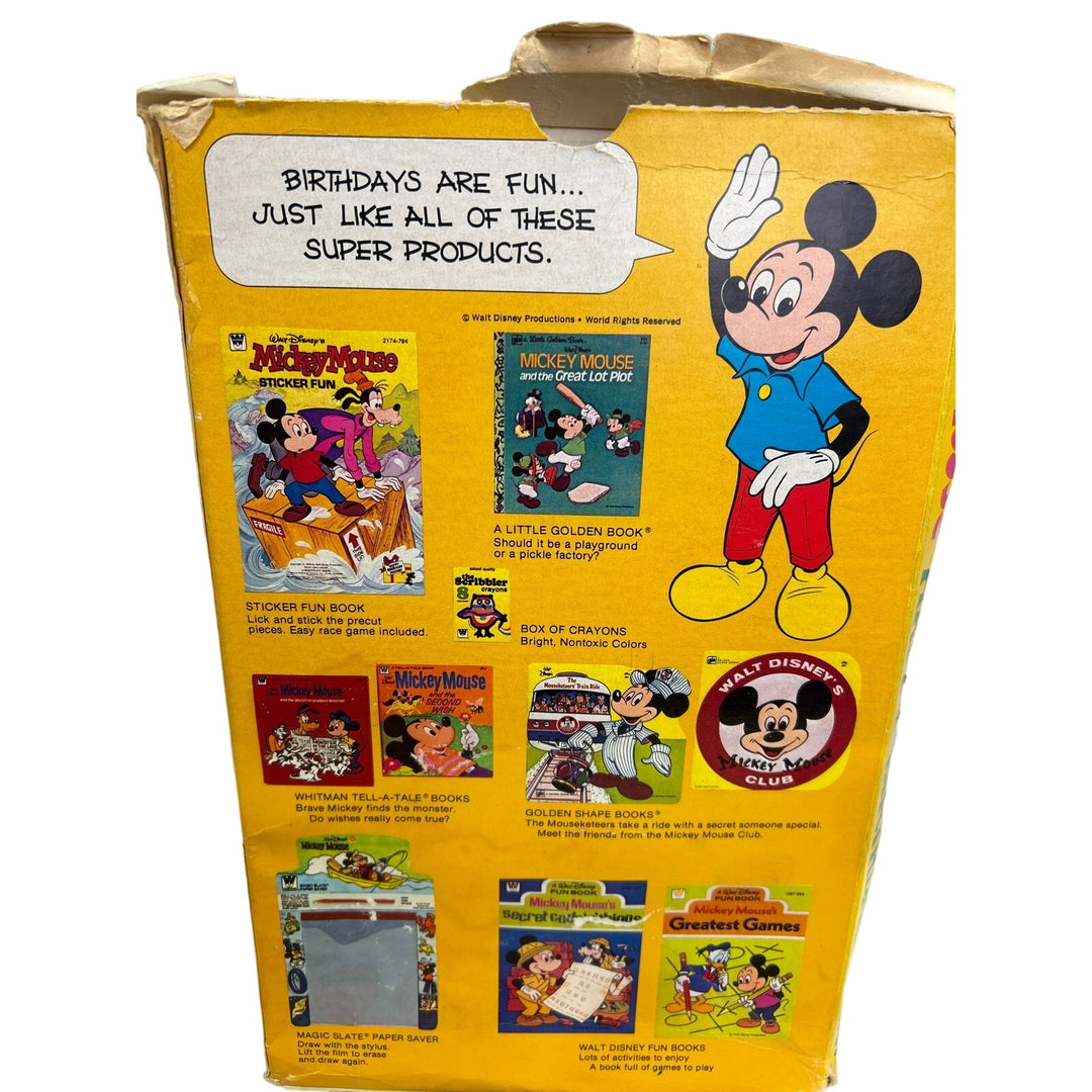 Vintage 1980s Disney Mickey Mouse Happy Birthday GoldenBook Sticker Gift Box Set