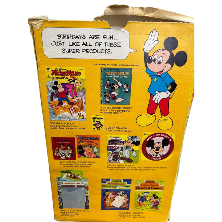 Vintage 1980s Disney Mickey Mouse Happy Birthday GoldenBook Sticker Gift Box Set