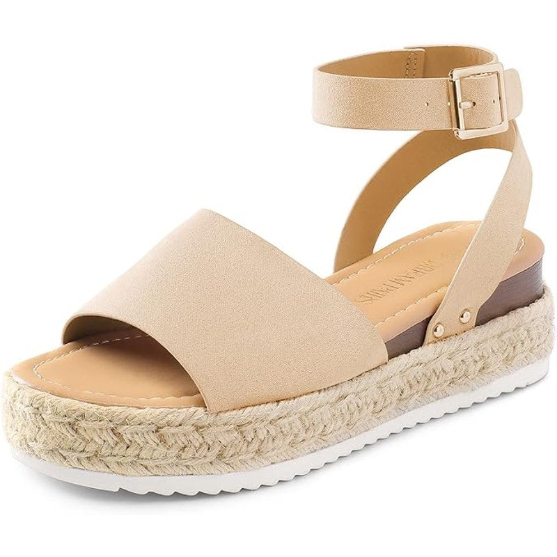 Dream Pairs Womens 7.5 Tan Faux Suede Platform Espadrille Ankle Strap Sandals