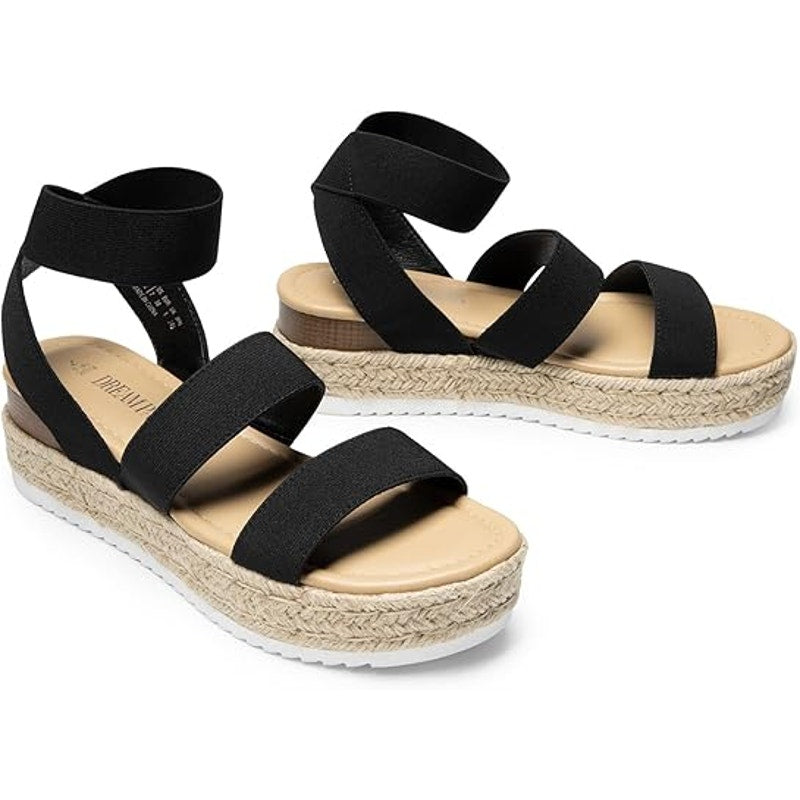 Dream Pairs Womens 7.5 Black Espadrille Elastic Ankle Strap Platform Sandals