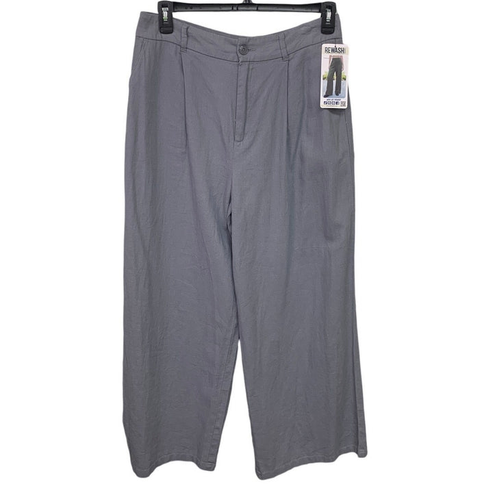 NWT New Rewash Juniors Size 11 Gray Linen Blend Wide Leg Trouser Pants