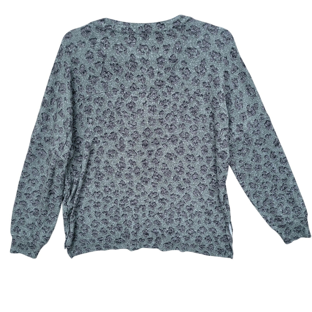 NWT New Lucky Brand Womens Small Leopard Print Viscose Long Sleeve Henley Top