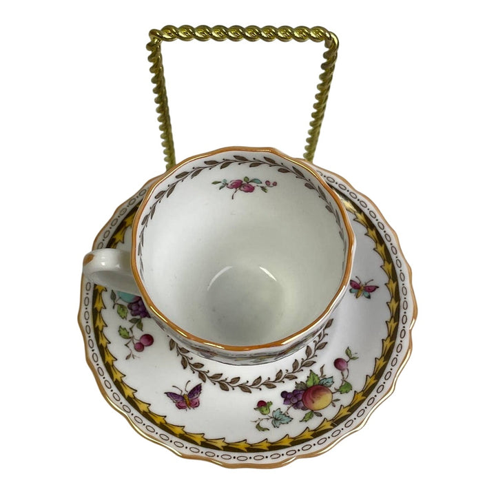 Vintage Spode Rockingham Cup &amp; Saucer Fruit 695905 Bone China England Teacup Set