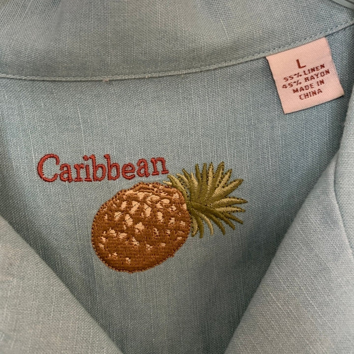 Lot of 2 Caribbean Weekender Mens Large Tropical Short Sleeve Button Up Shirts
