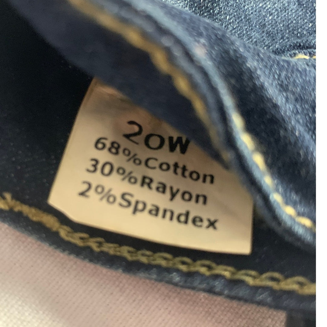 Womens Size 20W Blue Cotton Blend Whiskered Distressed Denim Blue Jeans