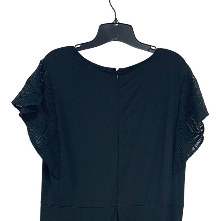H by Halston Womens Medium Black Short Lace Sleeve Back Zip PolyBlend Jumpsuit