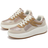 Womens Size 6.5 Pink Gold Glitter Lace Up 1.5" Platform Casual Sneaker Shoes