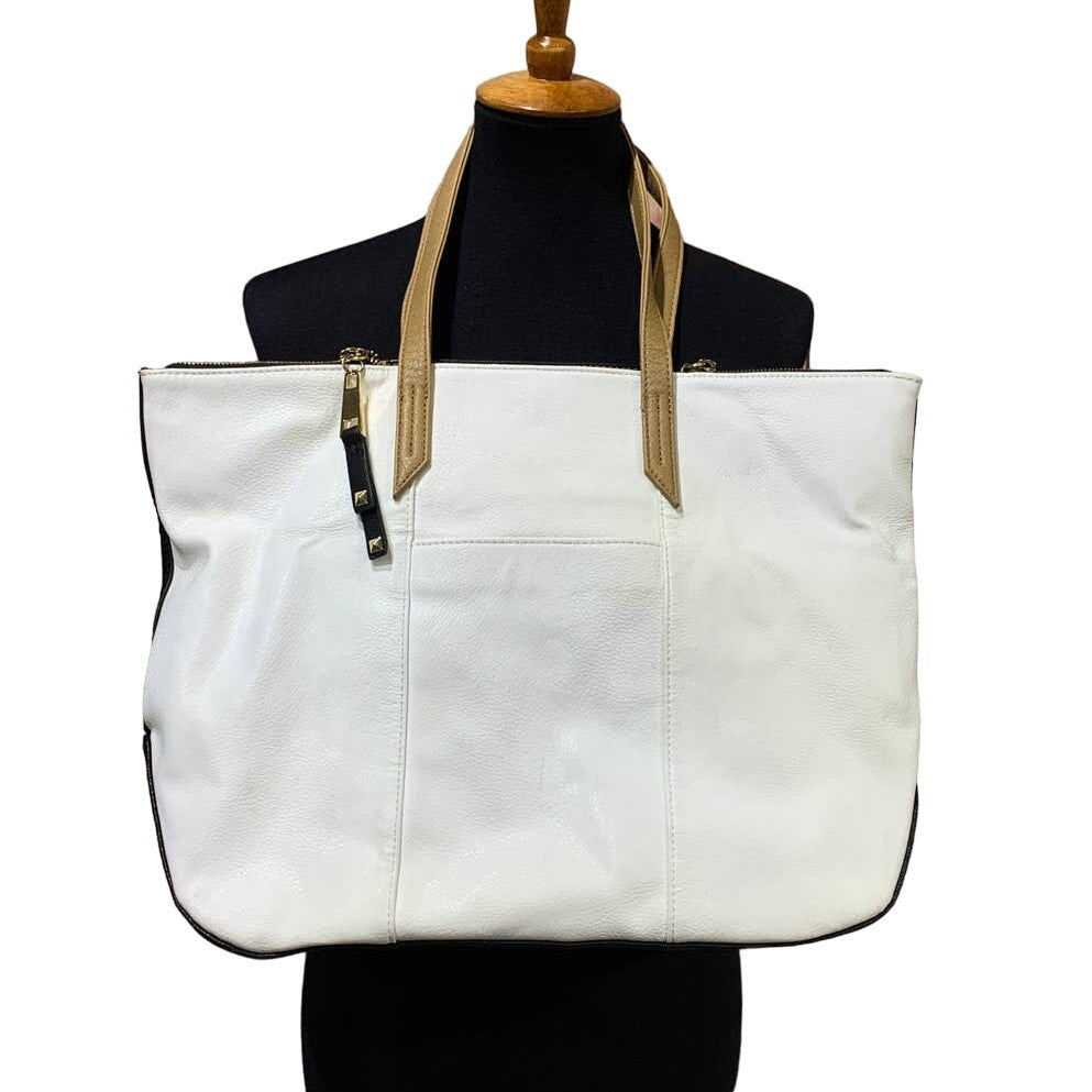 Carlos Santana Black White Faux Leather Large Handbag Purse Shoulder Bag