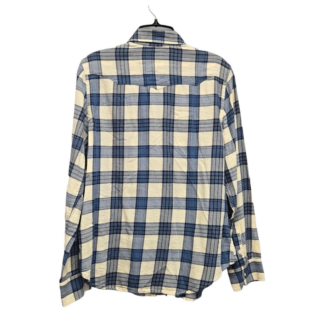 Chaps Mens Medium Cotton Long Sleeve Plaid Pearl Snap Up Shirt w Front Pocket
