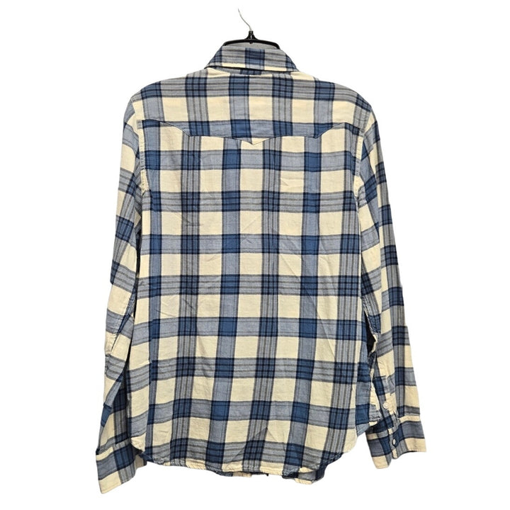 Chaps Mens Medium Cotton Long Sleeve Plaid Pearl Snap Up Shirt w Front Pocket