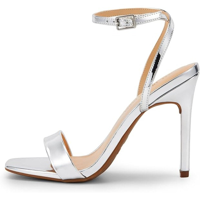 New Dream Pairs Womens Size 8 SIlver Stilettos Open Square Toe Ankle Strap Pumps