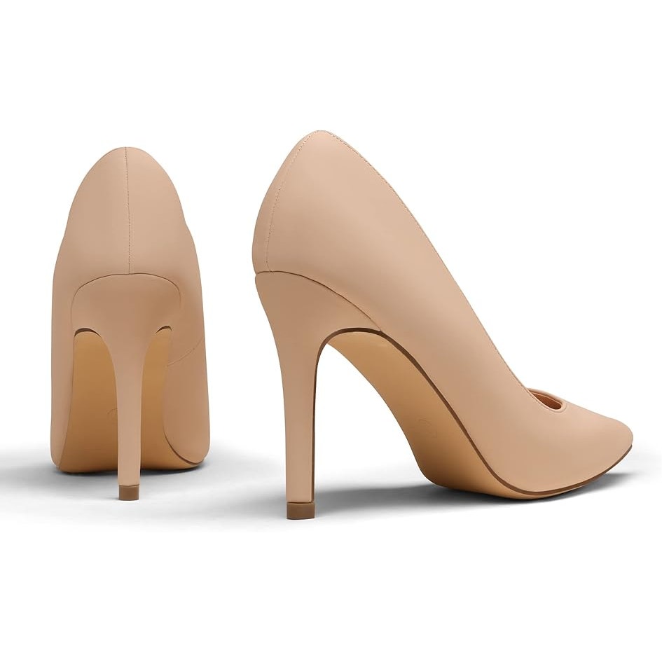Dream Pairs Womens Size 5 Tan 4" Heel Closed Pointy Toe Slide On Pumps Shoes
