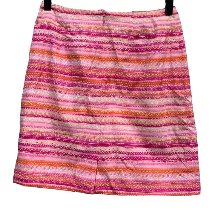 Talbots Petites 8P Pink Orange White Stripe Lined 100% Cotton Short Pencil Skirt