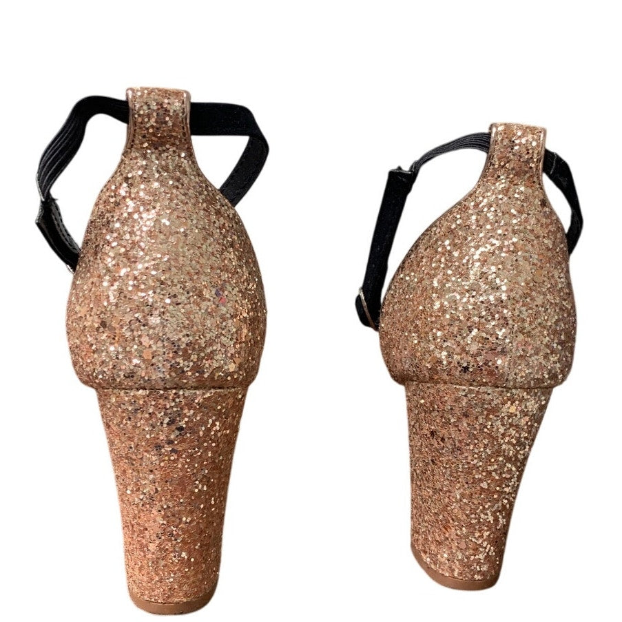 Trary Women Size 11 Rose Gold Glitter Ankle Strap 3.5" Block Heel Open Toe Shoes