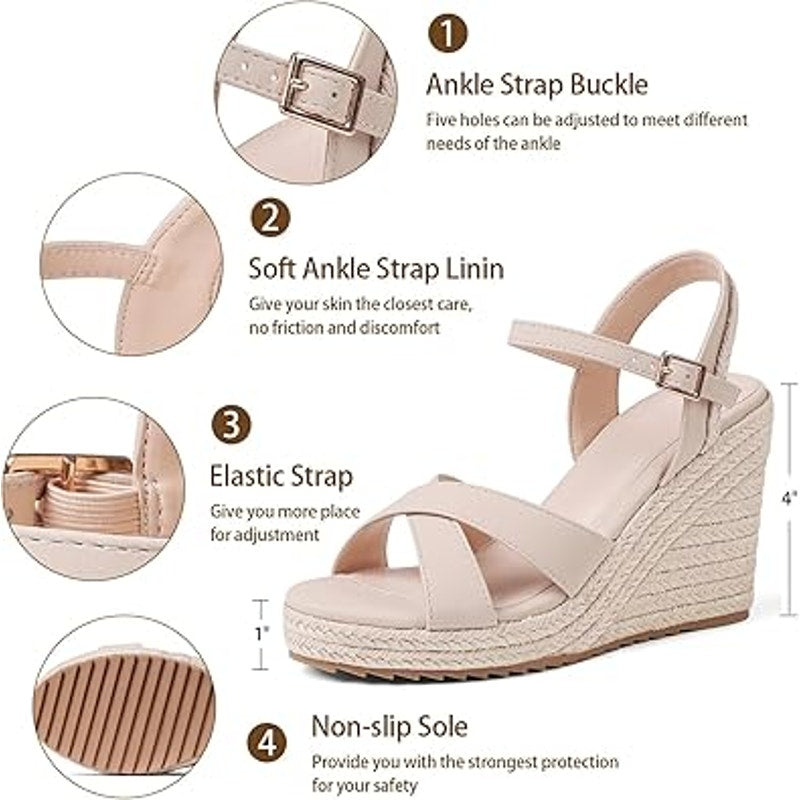 New Mikarka Womens Size 8.5 Tan Open Toe 4" Wedge Espadrille Sandal Shoes