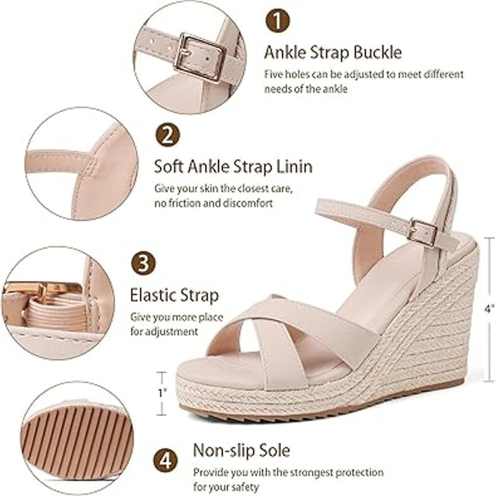 New Mikarka Womens Size 8.5 Tan Open Toe 4" Wedge Espadrille Sandal Shoes