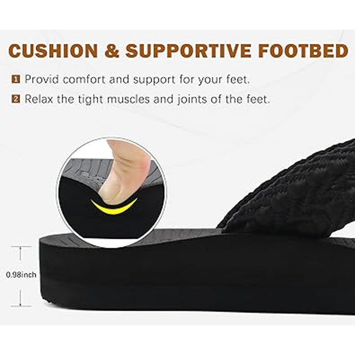 New Coface Womens Size 7 Black Thong Woven Strap Slide On Flip Flop Sandal Shoes