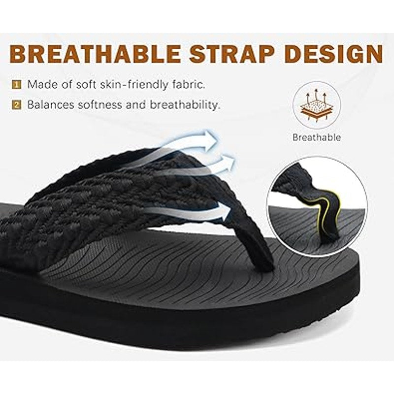 New Coface Womens Size 7 Black Thong Woven Strap Slide On Flip Flop Sandal Shoes