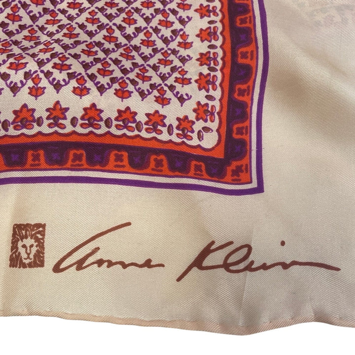 Vintage Anne Klein Womens Pink Red Silky Square Calico Floral Fashion Scarf