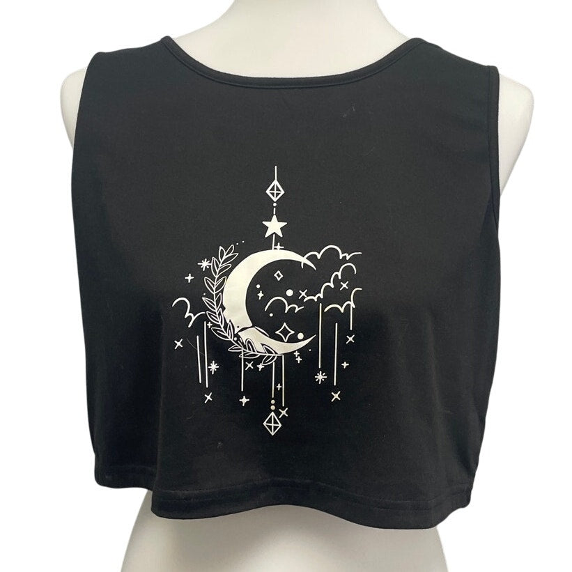 Lot of 3 Womens XL 100% Polyester Mushroom Sun Moon Cropped Tank Tops