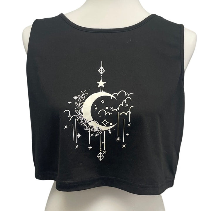 Lot of 3 Womens XL 100% Polyester Mushroom Sun Moon Cropped Tank Tops