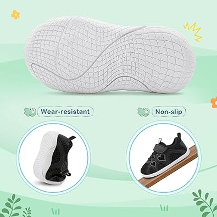 Jiasuqi Toddler Girls Size 8 Black Hook Loop Slide On Mesh Heart Sneaker Shoes