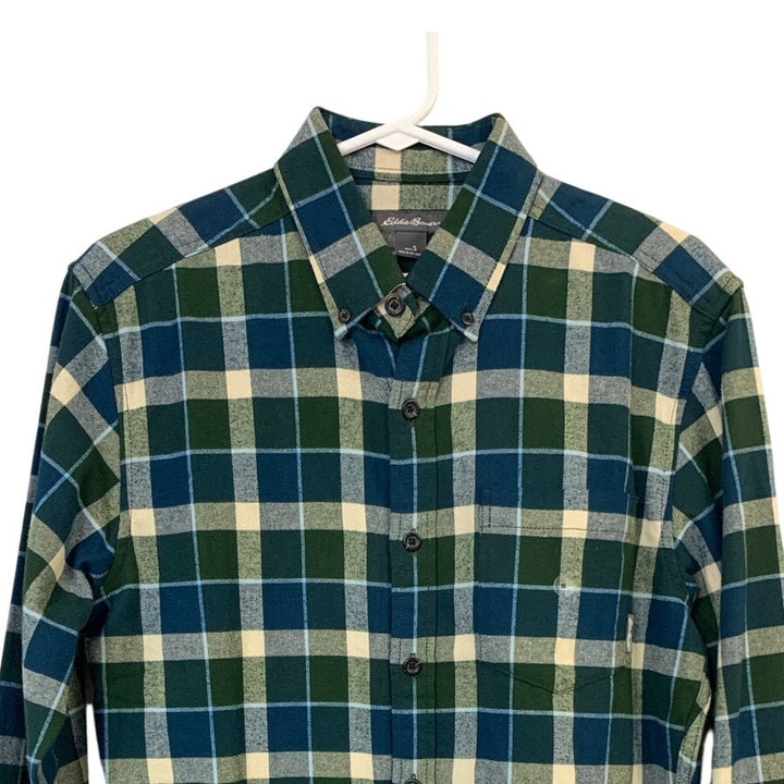 New Eddie Bauer Mens Small Peacock Plaid Eddies Field Flannel Button Up Shirt