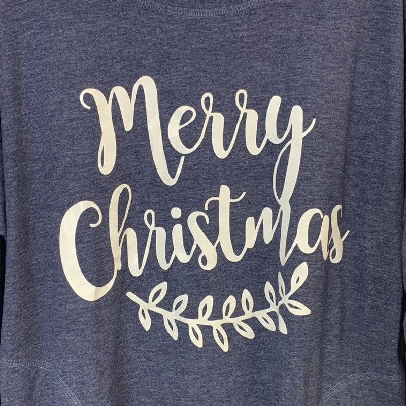 Upcycle Hand Printed Womens Large Merry Christmas Long Sleeve Tee Shirt