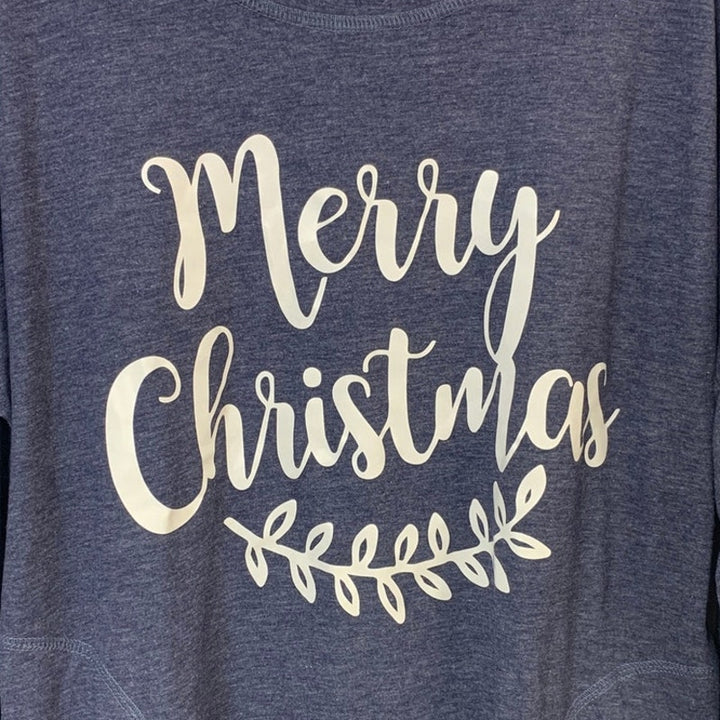 Upcycle Hand Printed Womens Large Merry Christmas Long Sleeve Tee Shirt