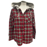 3 New Womens 3XL Red Tan Green Long Sleeve Plaid Flannel Button Up Hoodies